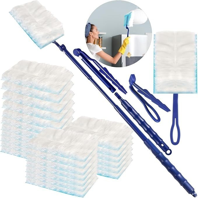 32 Pcs Dust Magnet Fluffy Duster Refill with Handle Telescopic Wand​…