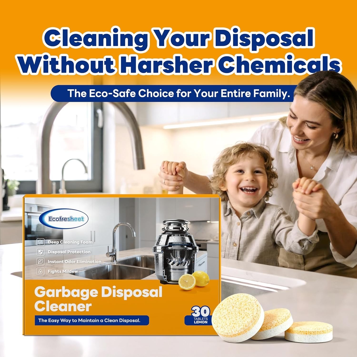 30ct Lemon Foaming Tablets: Eco-Friendly Garbage Disposal Cleaner & Deodorizer