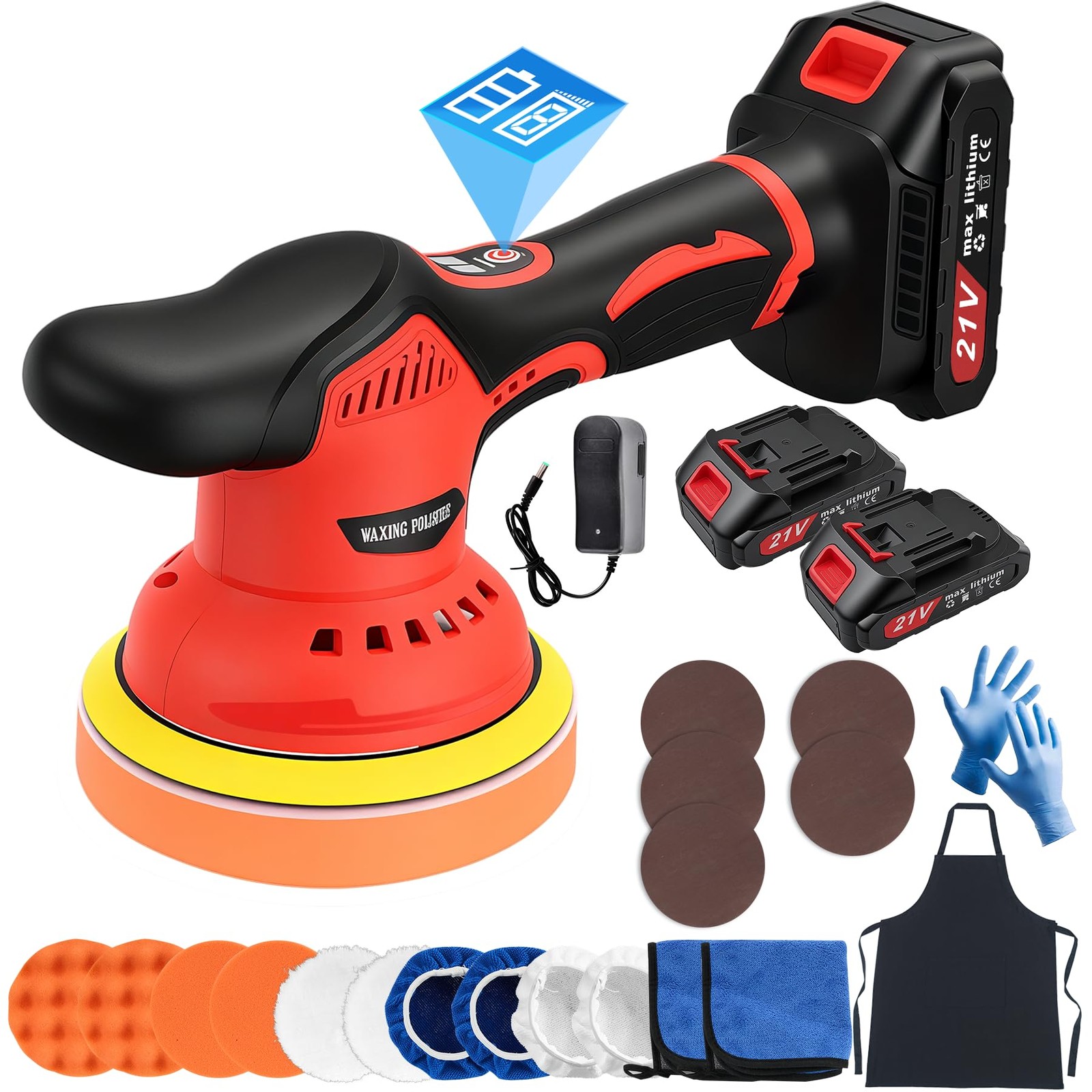 Cordless Car Buffer Polisher, 6 Inch Orbital Polisher Kit with 2x21V Batterie…