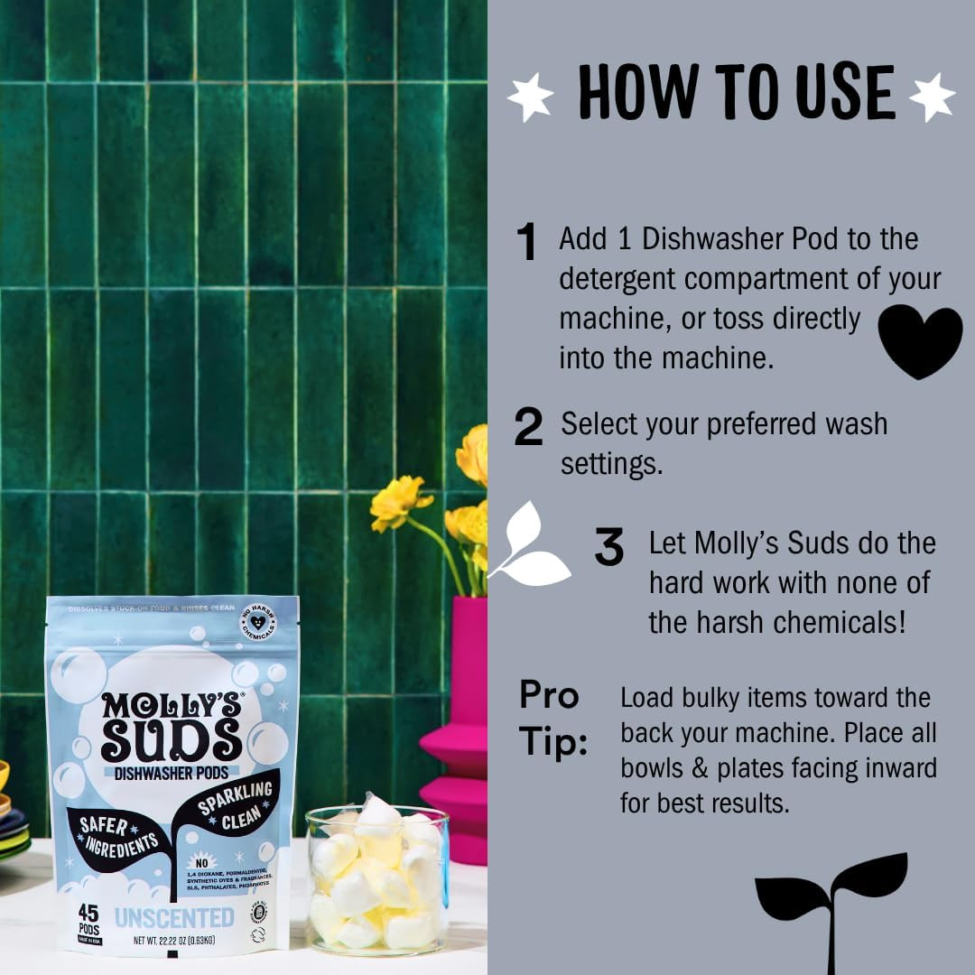 Molly’S Suds Dishwasher Pods | Clean Dishwasher Detergent, Cuts Grease & Rinses