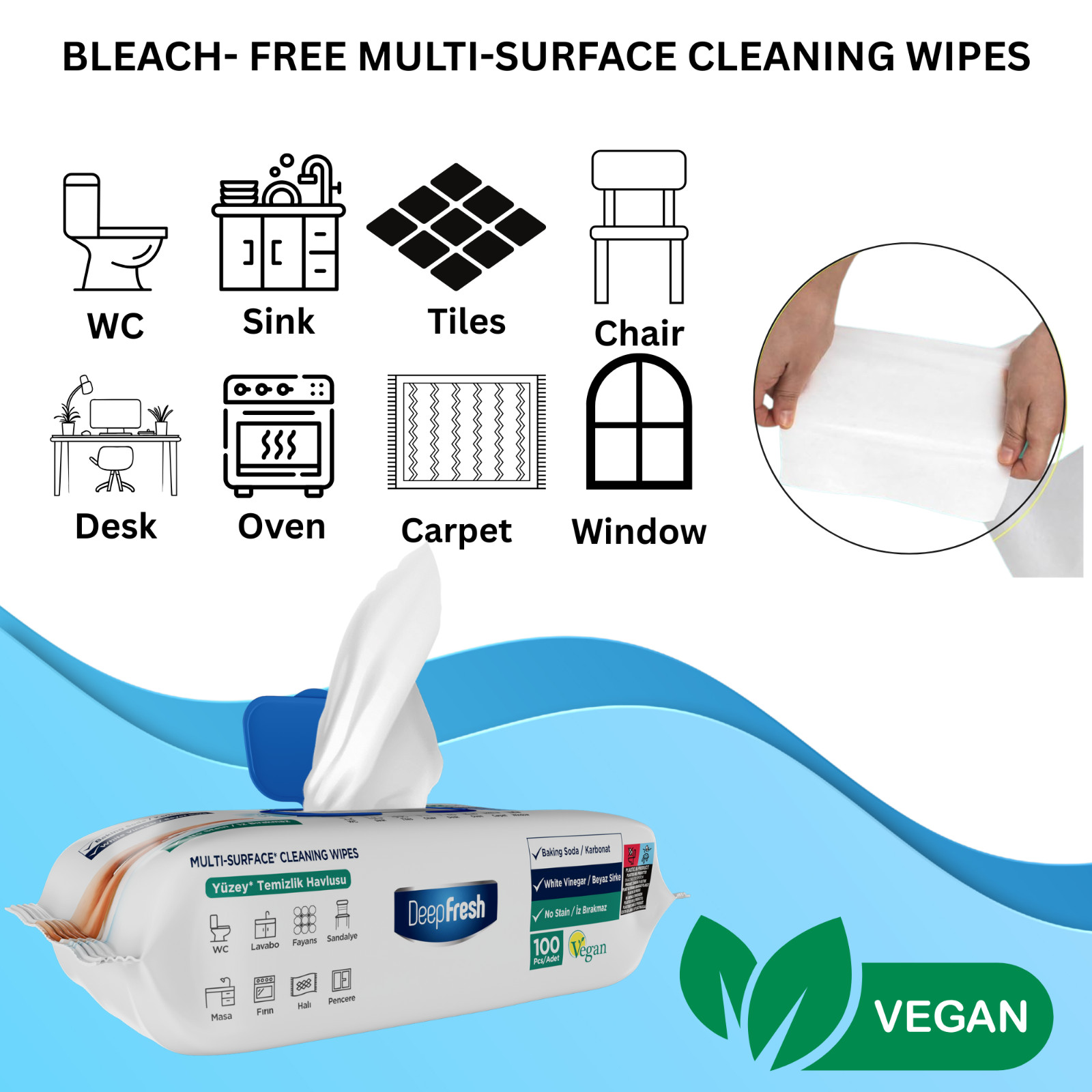 Bleach Free Multi Surface Cleaning Wipes Pack of 6