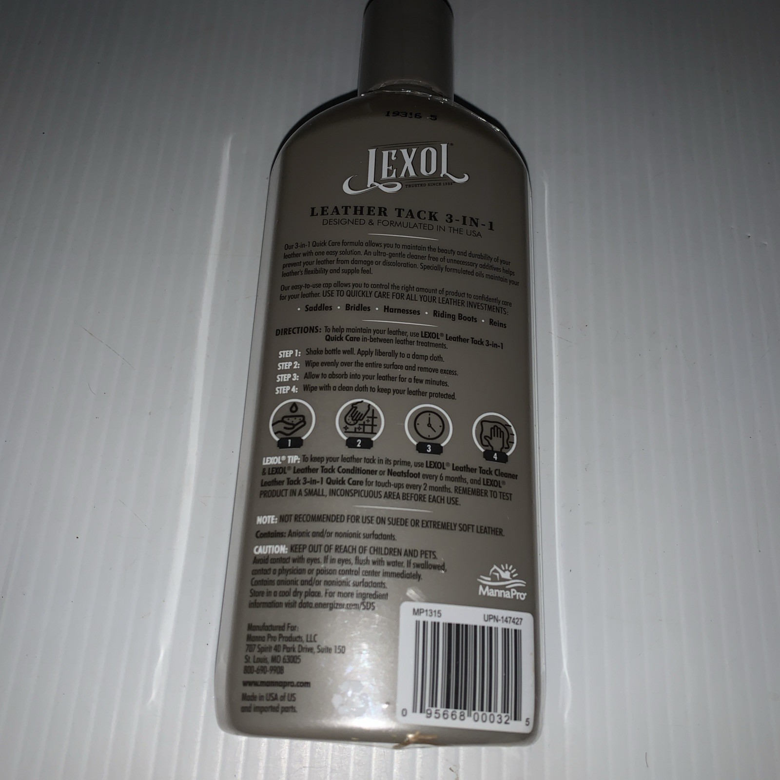 Lexol Leather Tack 3-in-1 Quick Care Formula Cleaner 16.9 Ounces, New and Sealed