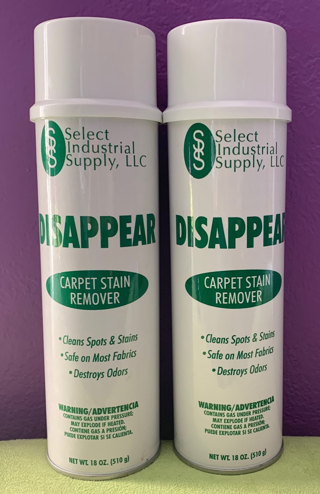 2 Cans 18-oz Carpet Cleaner Stain Odor Remover DISAPPEAR Professional Industrial