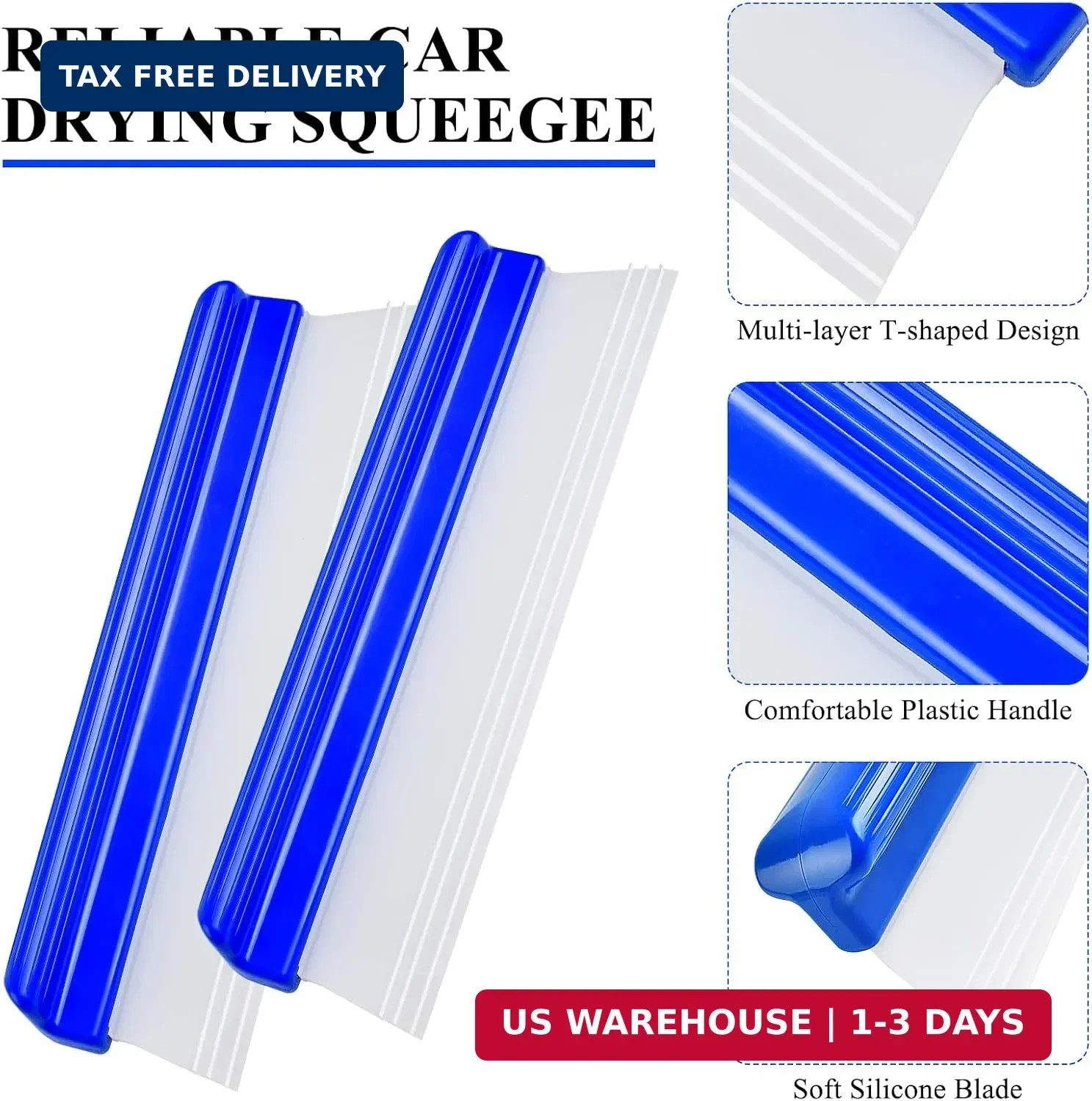 Supkiir 4 Pack 12″ Silicone Car Drying Squeegee, 3-Layer T-Bar Water Blade Profe