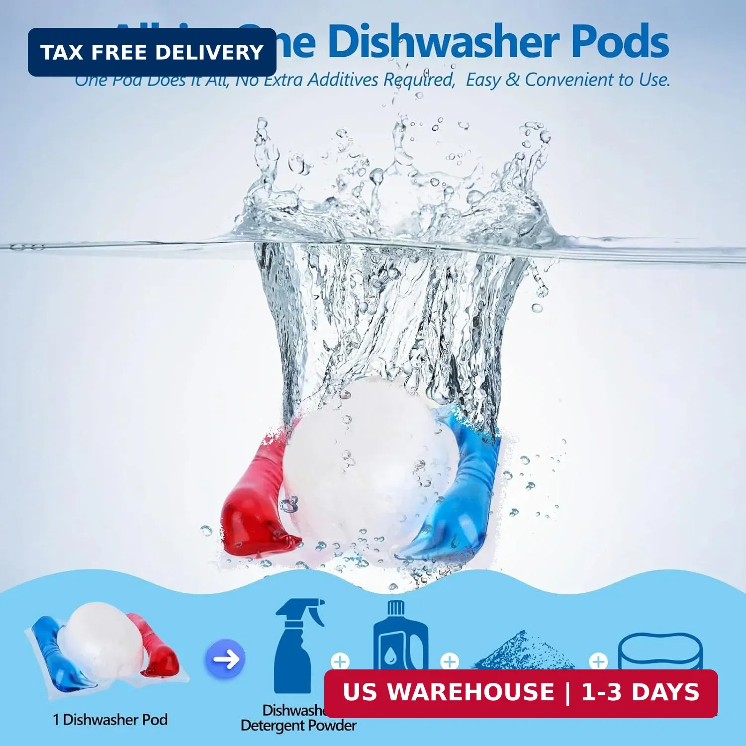 100 Count Dishwasher Pods, No Pre-Rinse Required, Dishwasher Detergent Soap Effe