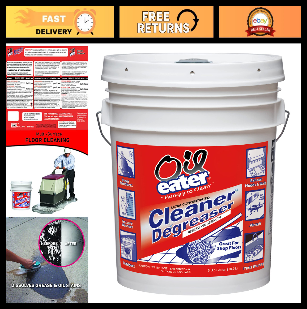 5 Gallon Heavy-Duty Cleaner Degreaser – Oil Eater, 640 Fl Oz, Light Yellow