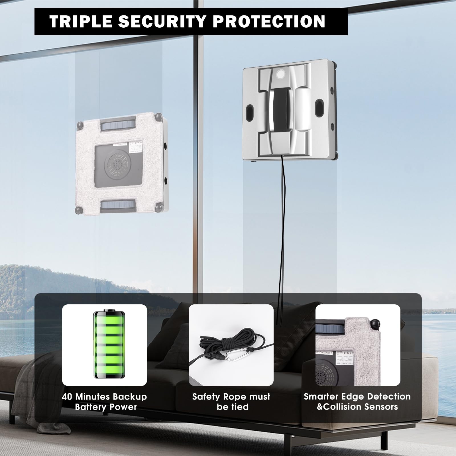 K1 Window Cleaning Robot with 4 Spray Nozzles Robotic 6000Pa Window Cleaner A…