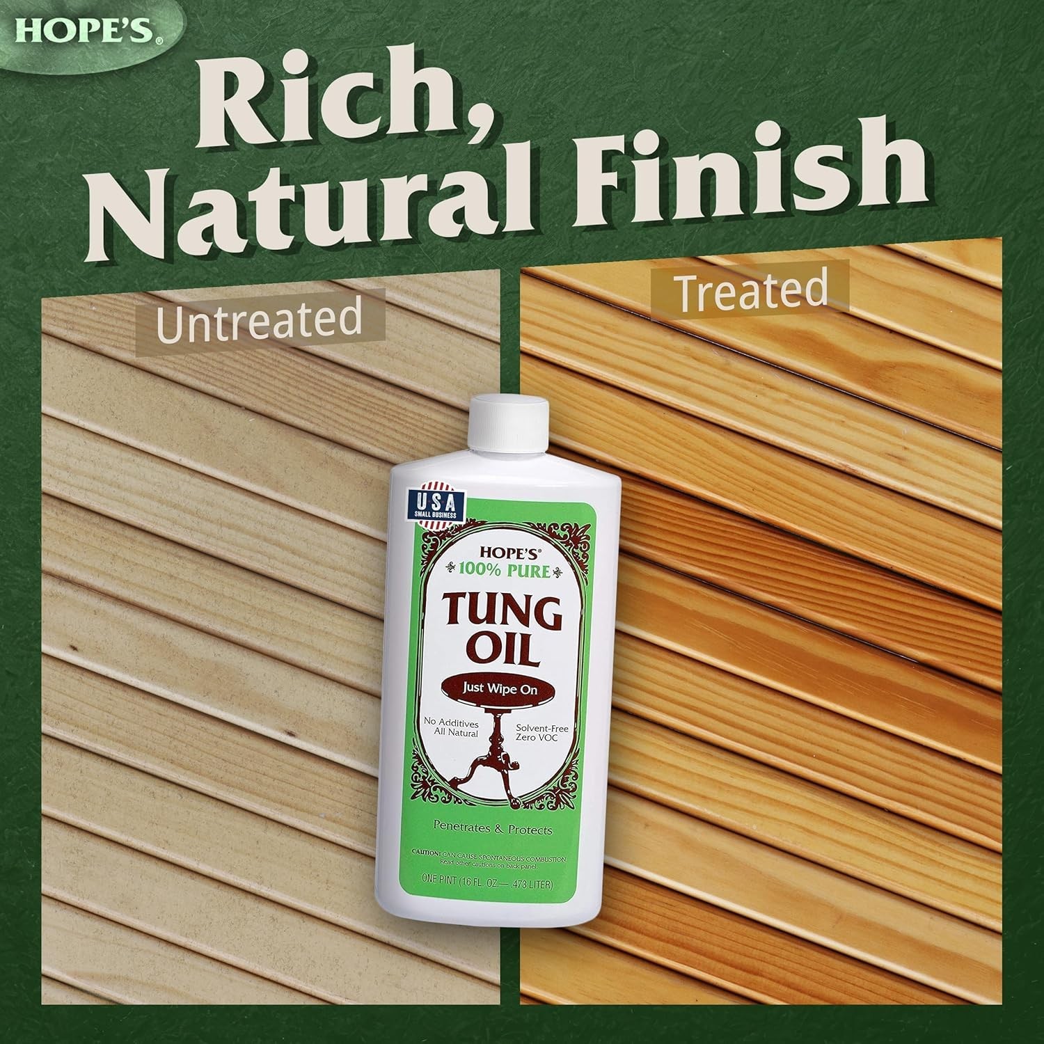 100% Pure Tung Oil, Food Safe, Waterproof Natural Wood Finish and Sealer for…