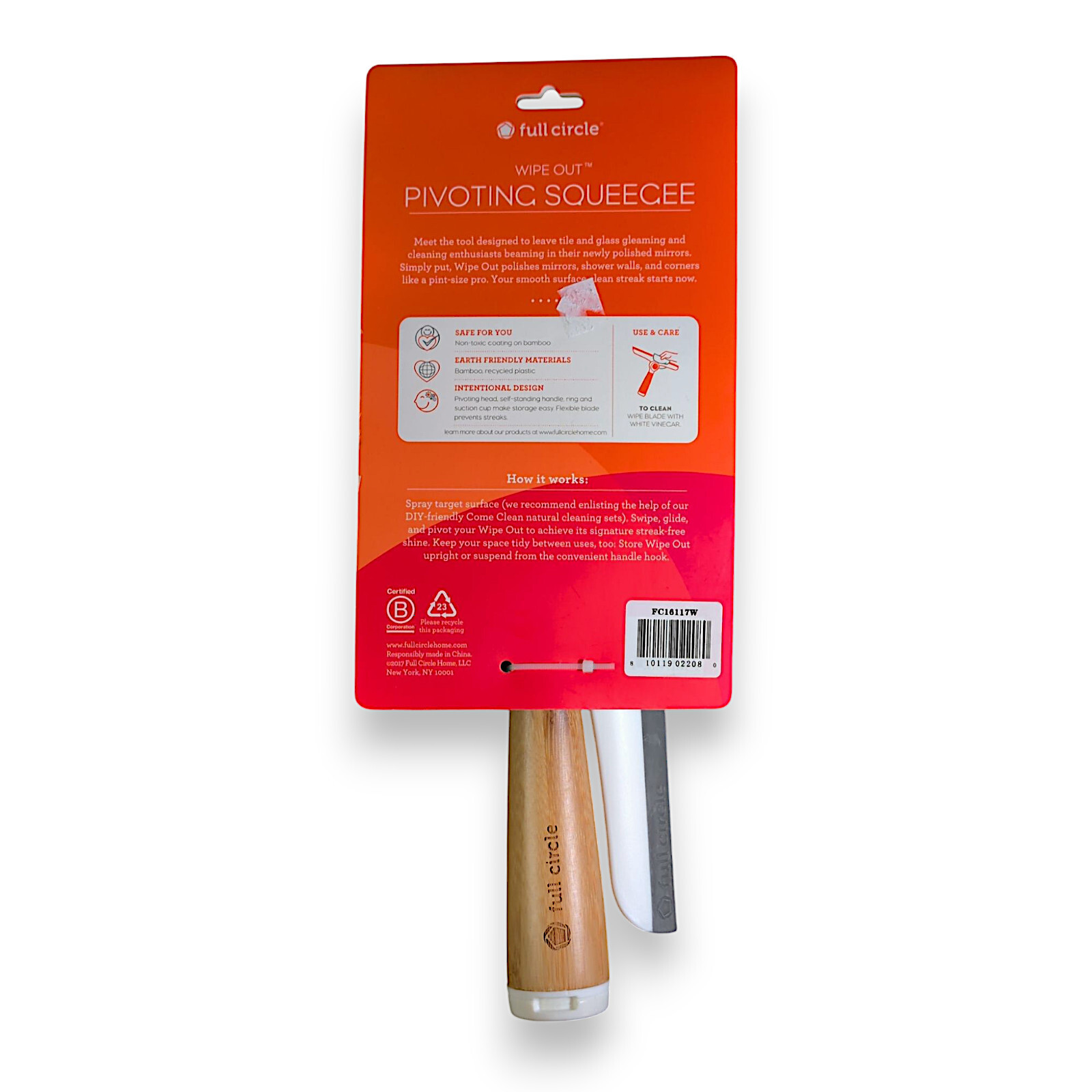 Full Circle Wipe Out Pivoting Shower Squeegee With Hanging Hook 2 Piece White
