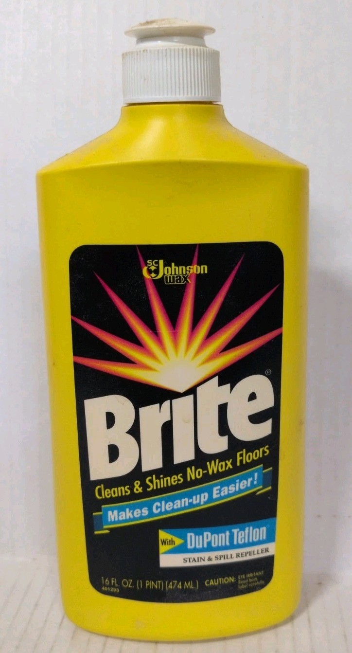 Vintage Brite No Wax Floor Cleaner SC Johnson 16 Oz 1992 DuPont Teflon Prop 70%
