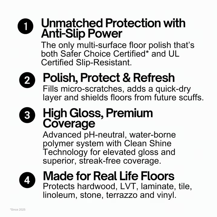 Quick Shine Liquid Multi-Surface Floor Finish, 64 fl. oz., Household Floor Clean