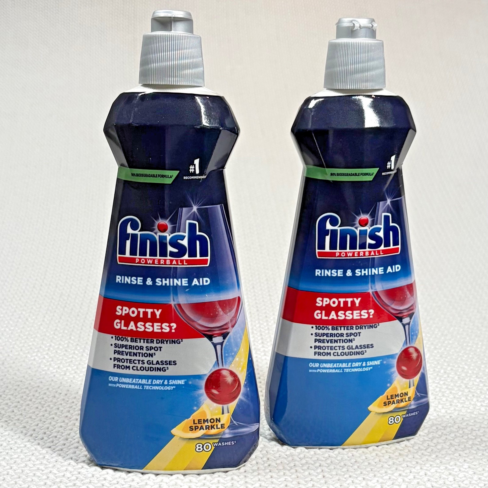 Finish Powerball RInse & Shine Aid 2-Pack Lemon Sparkle 400ml 13.5oz 80 Washes