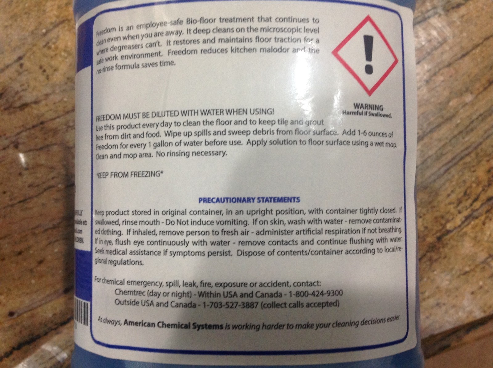 2 gallons freedom Industrial concentrate acs no rinse bio floor cleaner