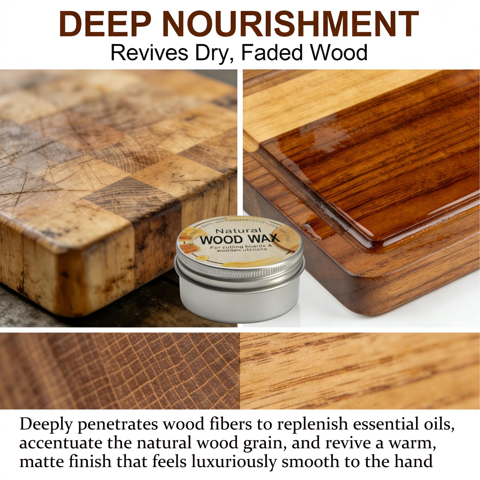 2.82 oz Natural Wood Wax for Cutting Boards, Butcher Blocks, Wooden Spoons an…
