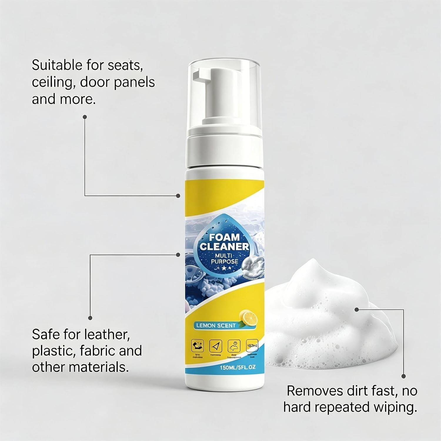 4-in-1 Multi-Enzyme Foam Cleaner, All-Purpose Spray 5oz with Sponge & Towel