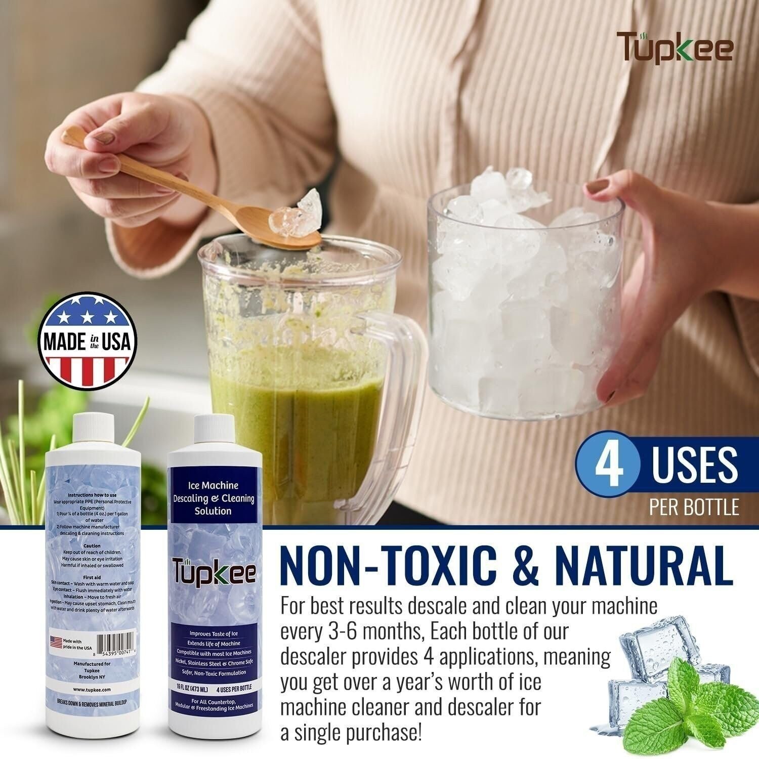Tupkee Ice Machine Cleaner Nickel Safe – 16oz Ice Maker Cleaner, Universal
