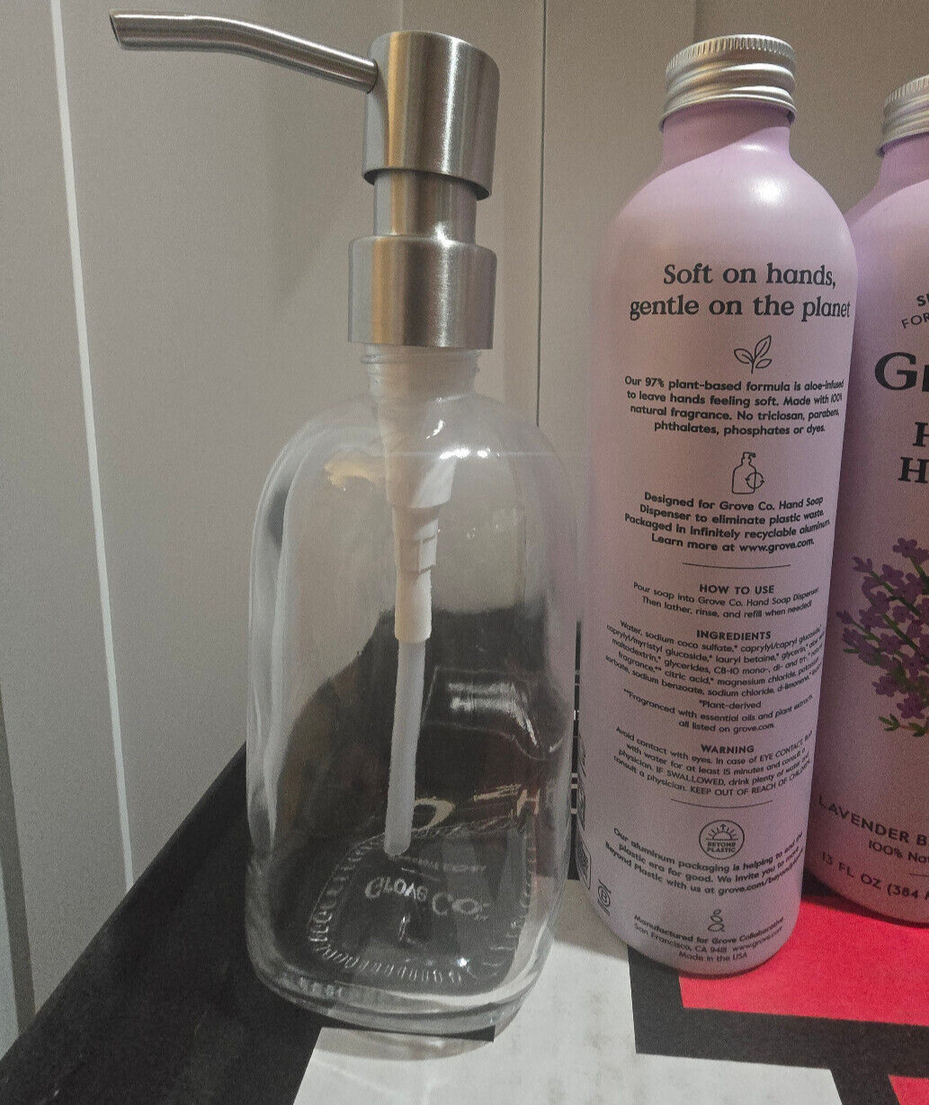 Grove Co. Hydrating Hand Soap Lavender Blossom Thyme Reuseable Glass Dispenser