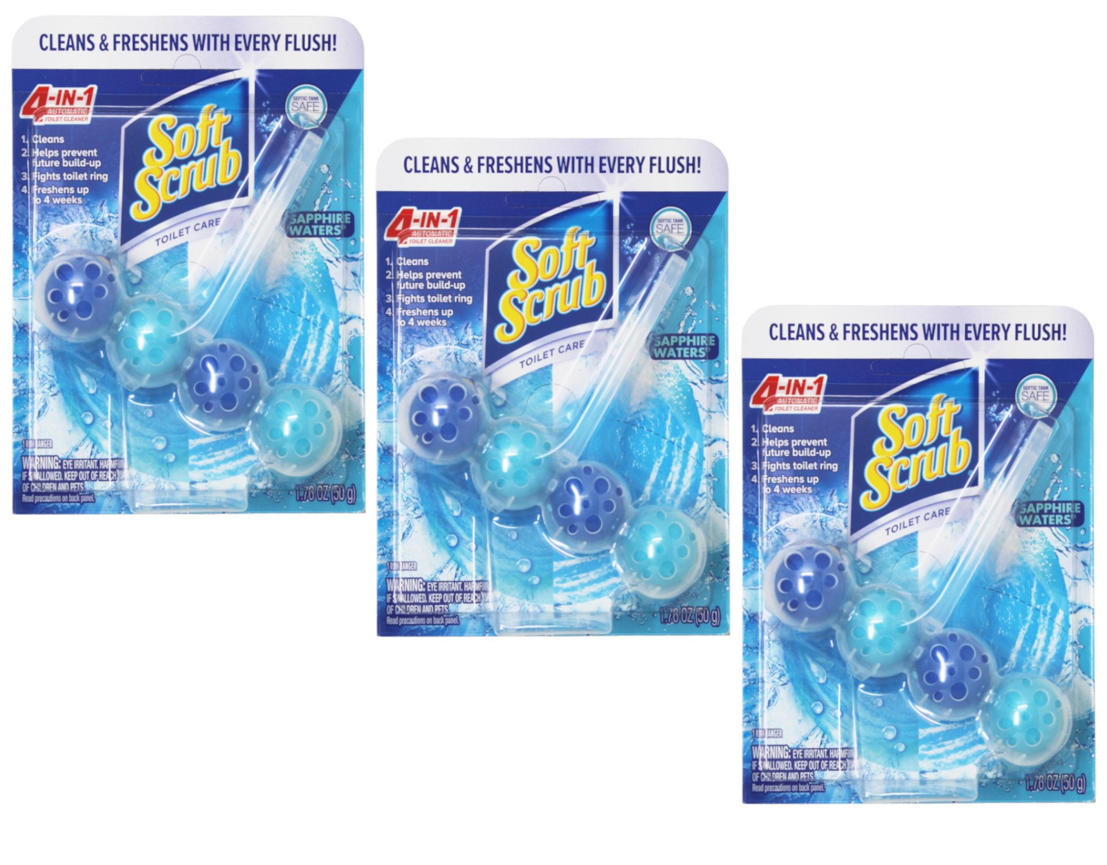 Soft Scrub 4-in-1 Rim Hanger Toilet Bowl Cleaner Sapphire Waters 1 Count 3 Pack