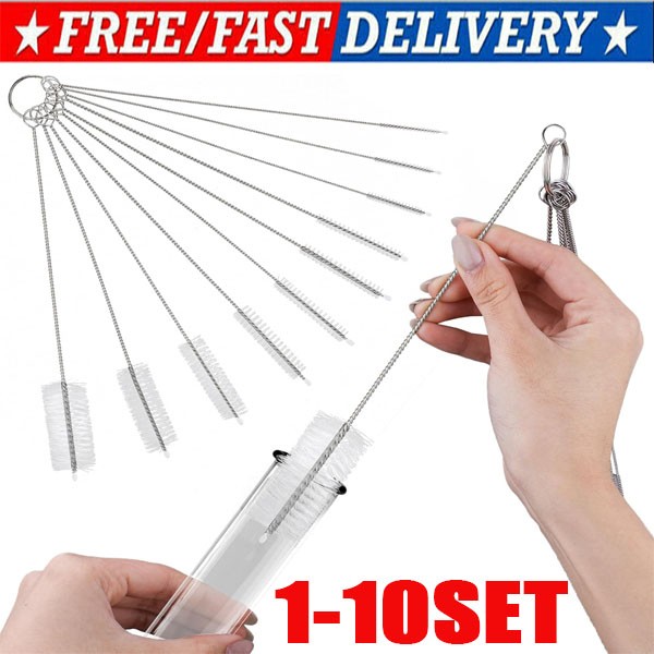 US Nylon Straw Brush Cleaner Bottle Tube Pipe Small Long Cleaning 1-10Set