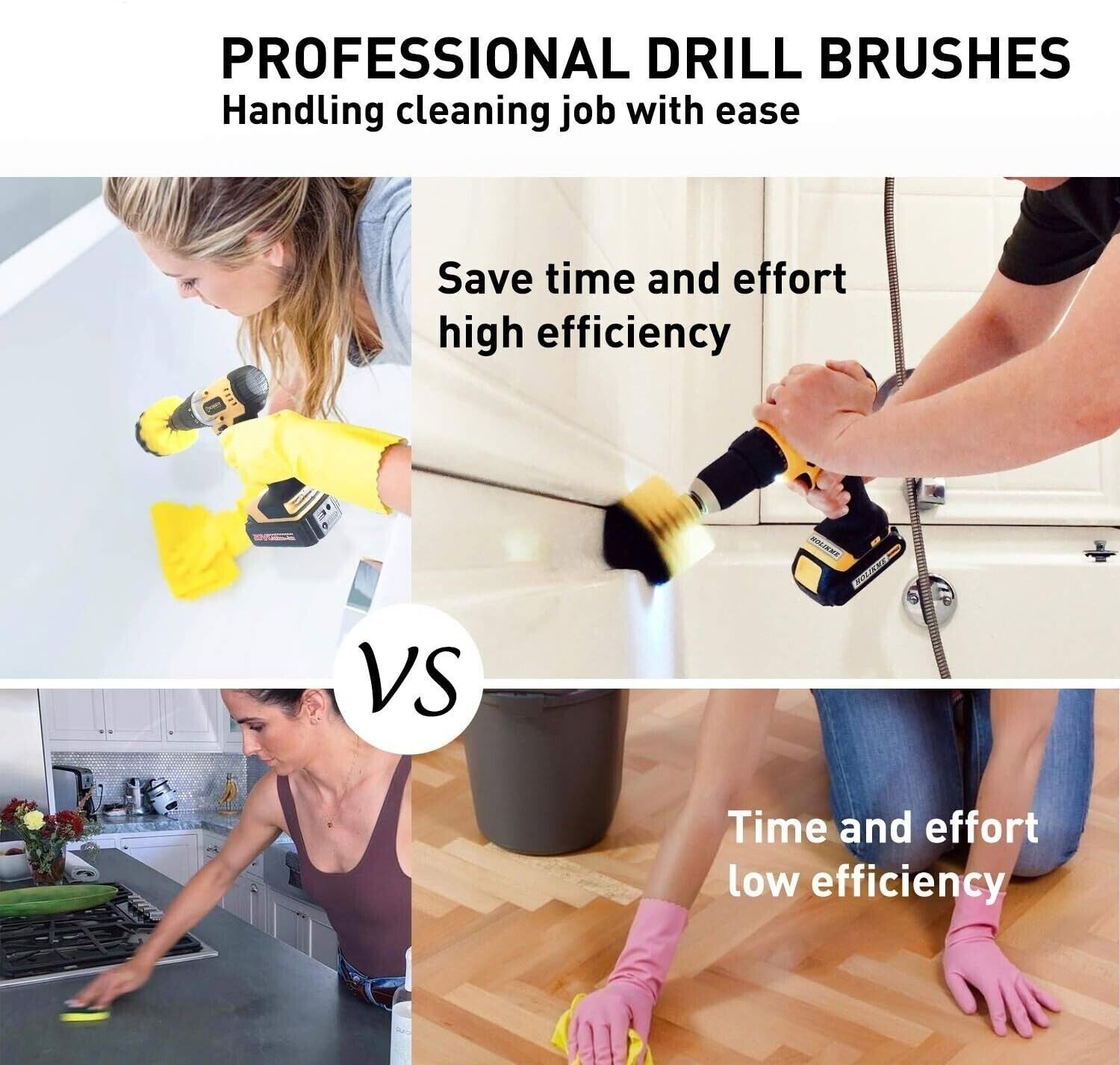 Drill Brush Set 4 Piece (Yellow) with 6″ Extension – Fast Free Shipping