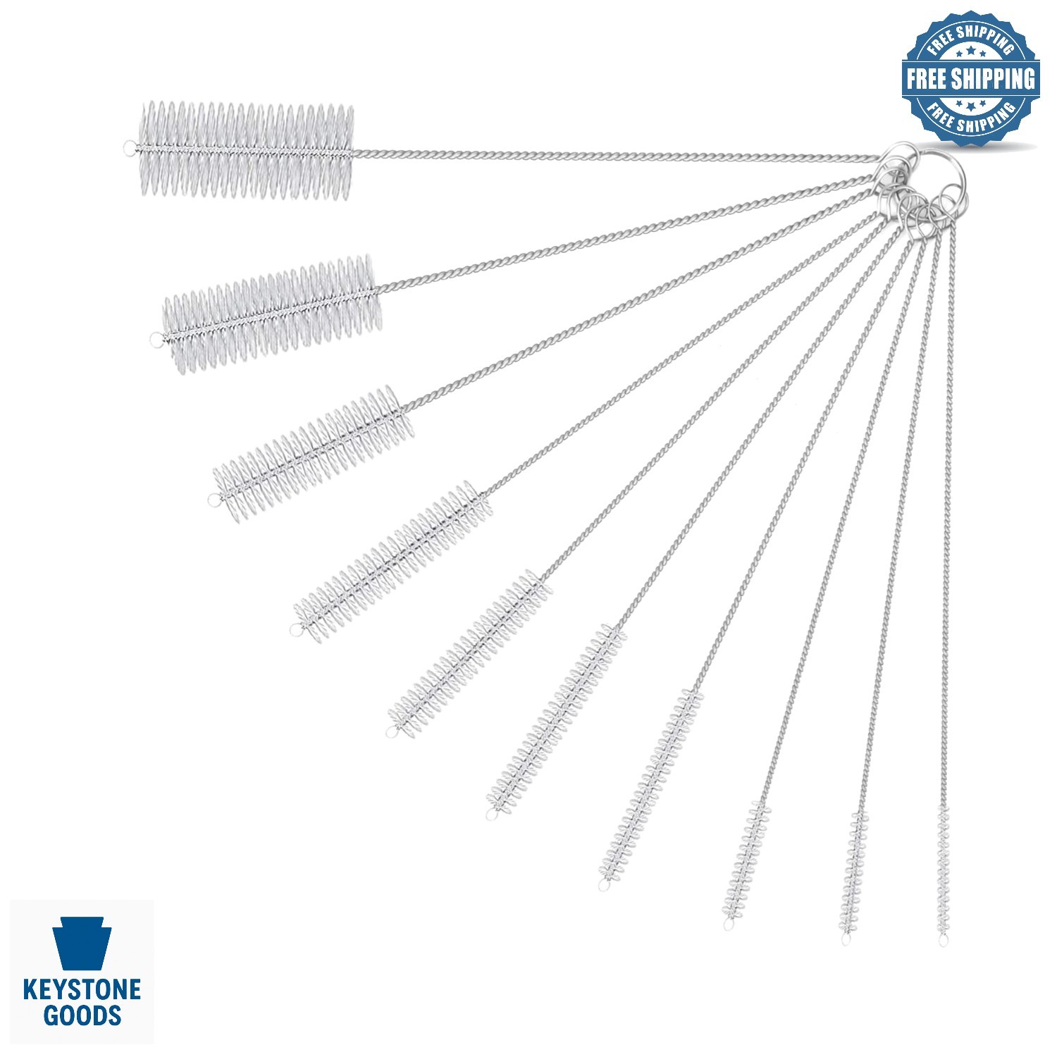 10 Pack Reusable Straw & Tube Cleaner Brushes Assorted Sizes