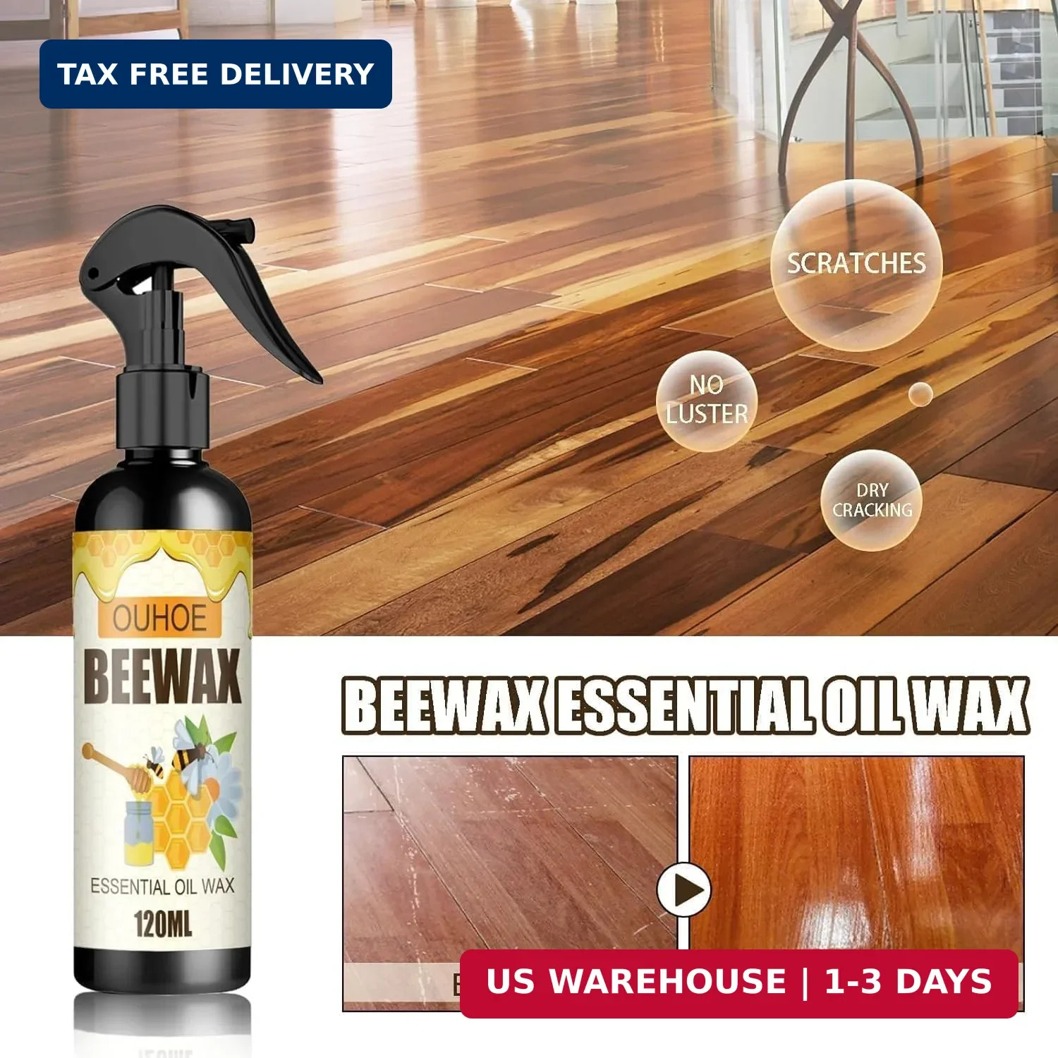 2PCS Natural Beeswax Spray, Beeswax Spray Cleaner, Furniture Polish,The Original