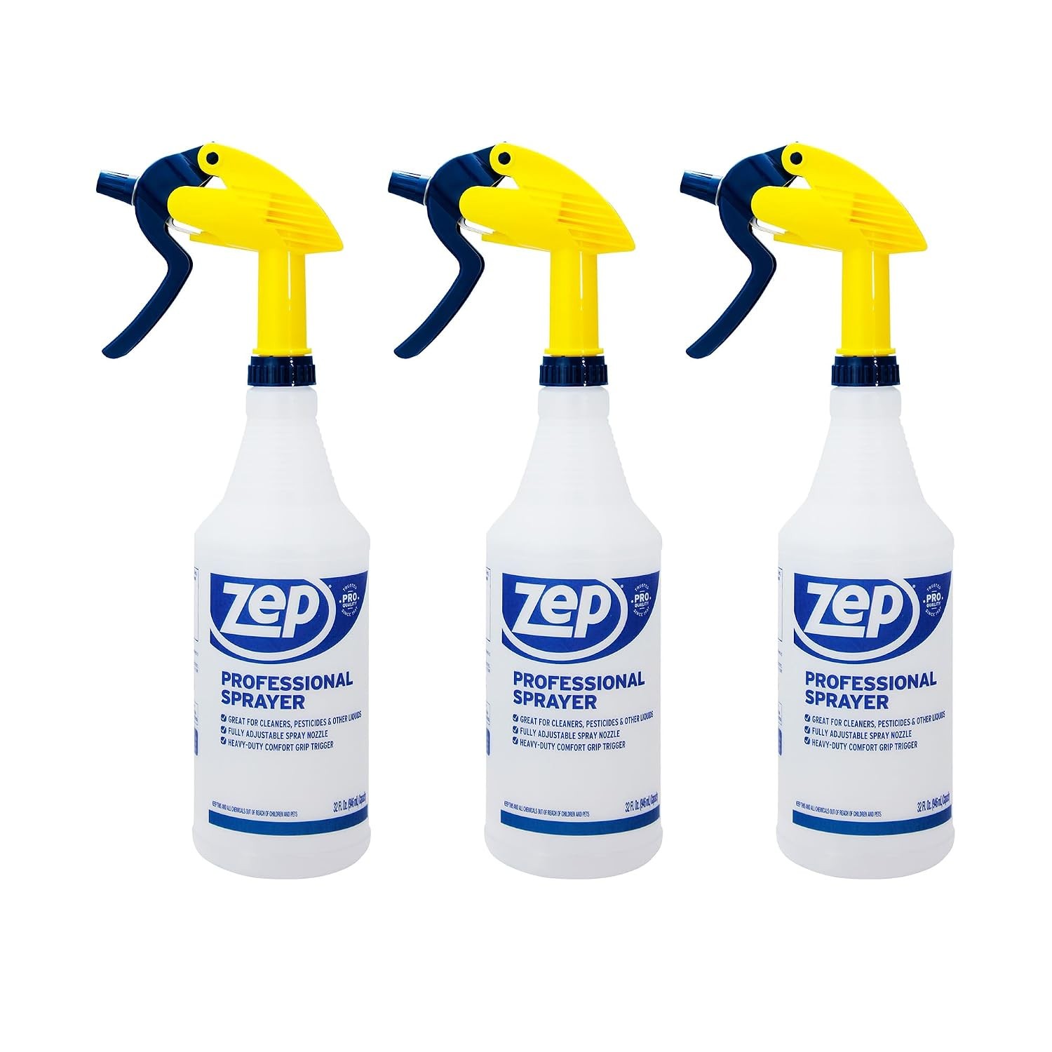 Zep Professional Spray Bottle 32 oz Heavy Duty Refillable 3 Pack Adjustable Nozz