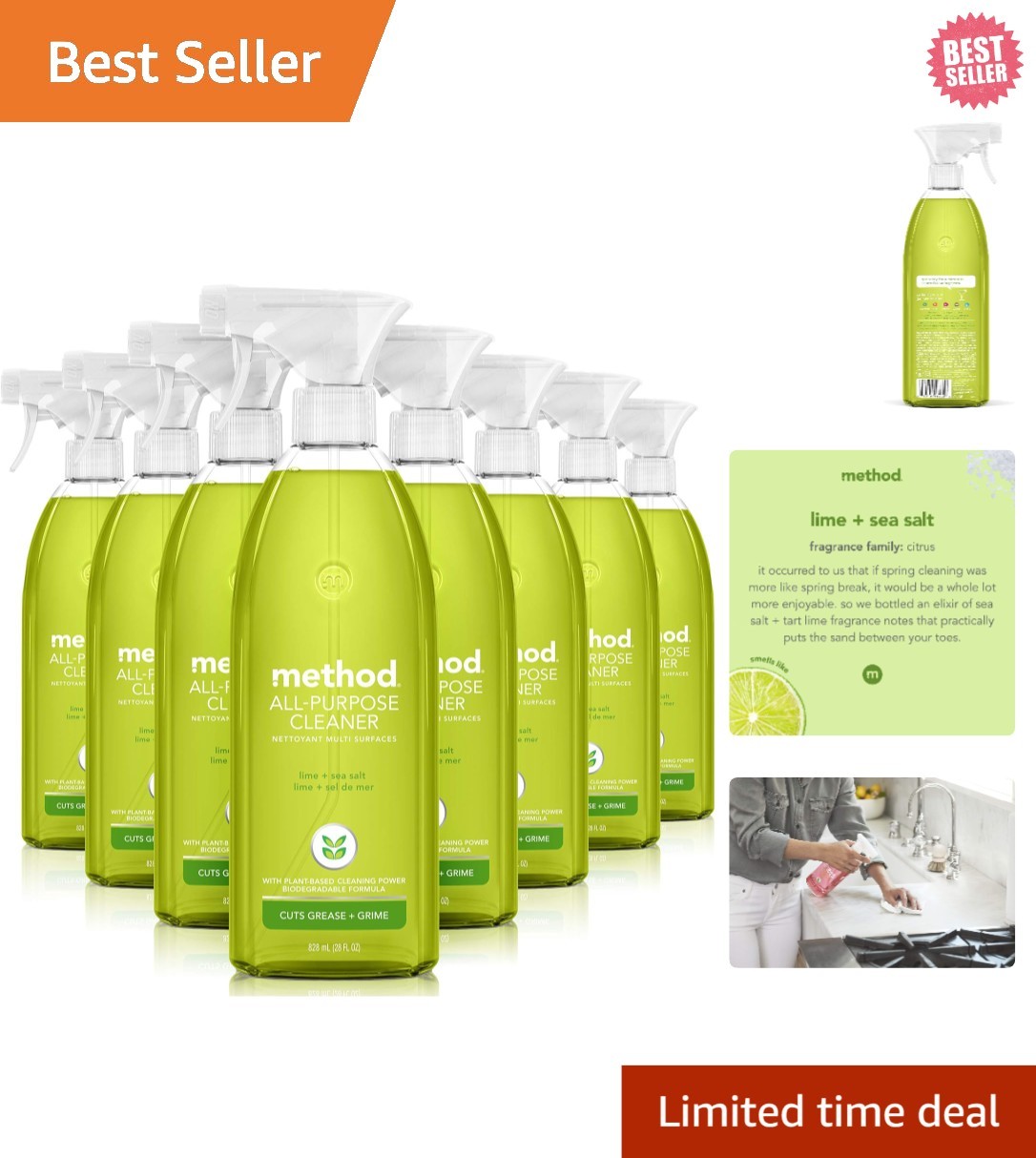 All-Purpose Cleaner Spray – Lime + Sea Salt, Non-Toxic & Cruelty-Free, 224 Fl Oz