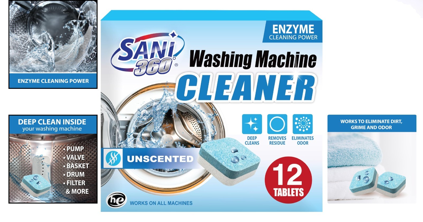 Enzyme-Activated Washing Machine Cleaner Tablets – 12 Unscented Supply