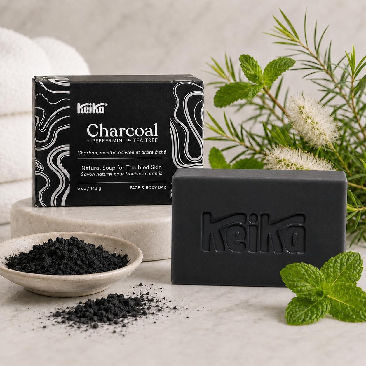 Charcoal Black Soap Bar for Eczema, Psoriasis, Face, Body, Men Women Teens with