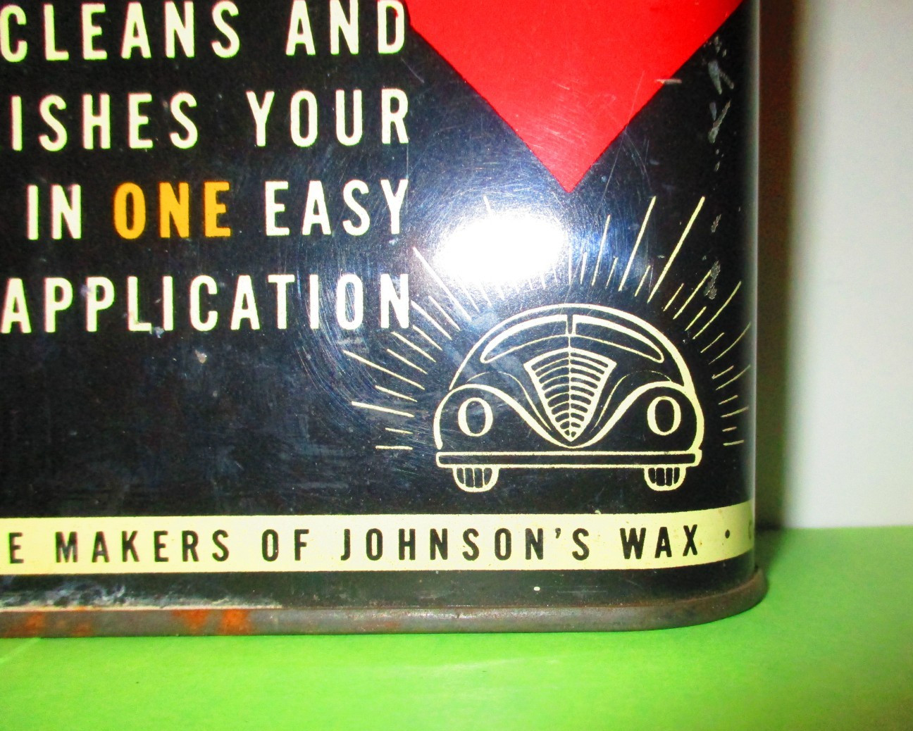 ORIGINAL COPYRIGHTED 1938 NEAR FULL TIN CAN OF JOHNSON’S CARNU BY JOHNSON’S WAX