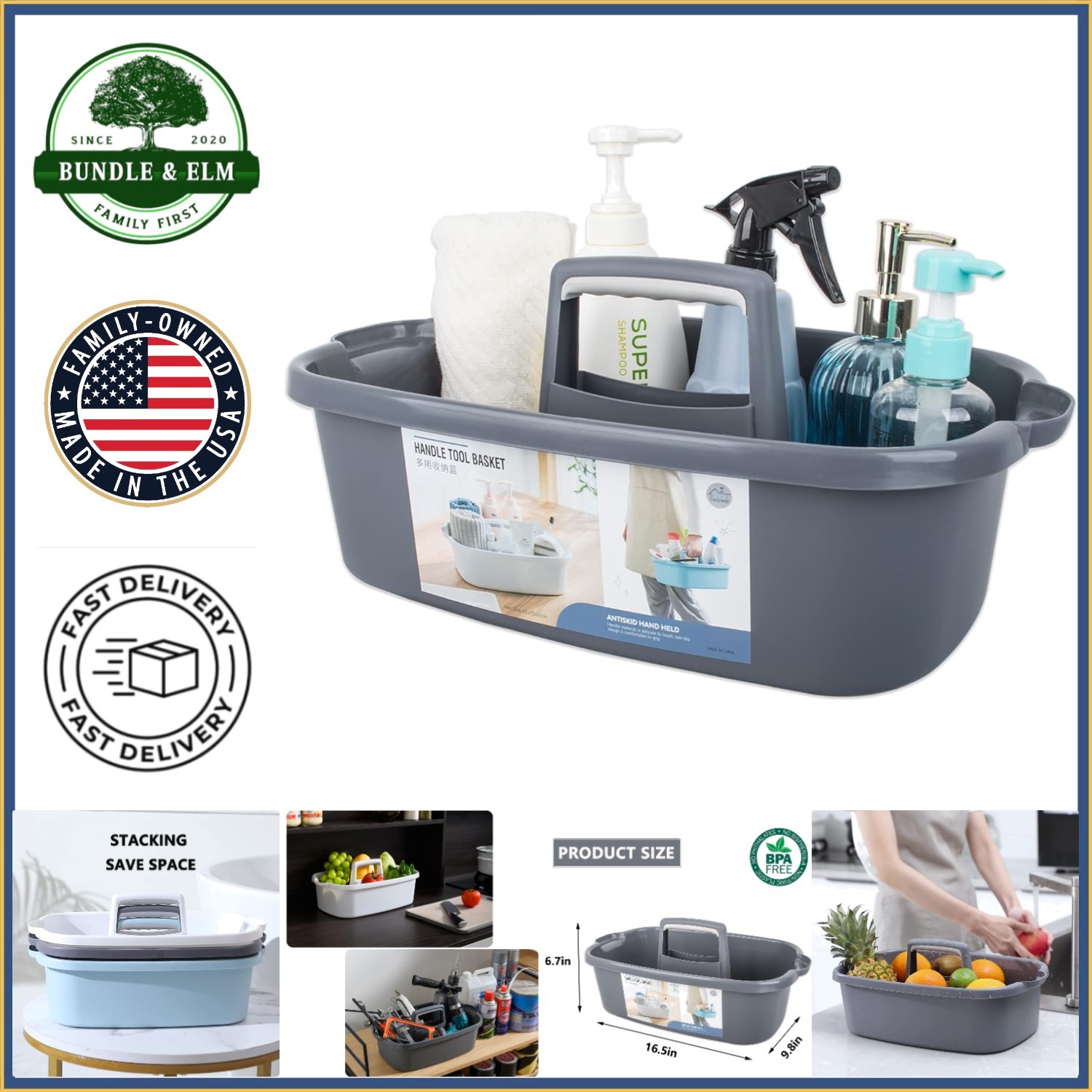 Large Portable Cleaning Supplies Caddy with Handle for Bathroom and Kitchen