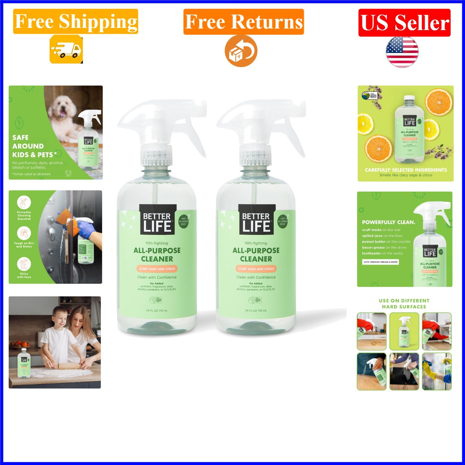 All Purpose Cleaner Pack of 2, 24oz, Clary Sage & Citrus Scent