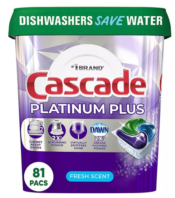 Cascade Platinum Plus ActionPacs Dishwasher Detergent Pacs, Fresh Scent, 81 ct.