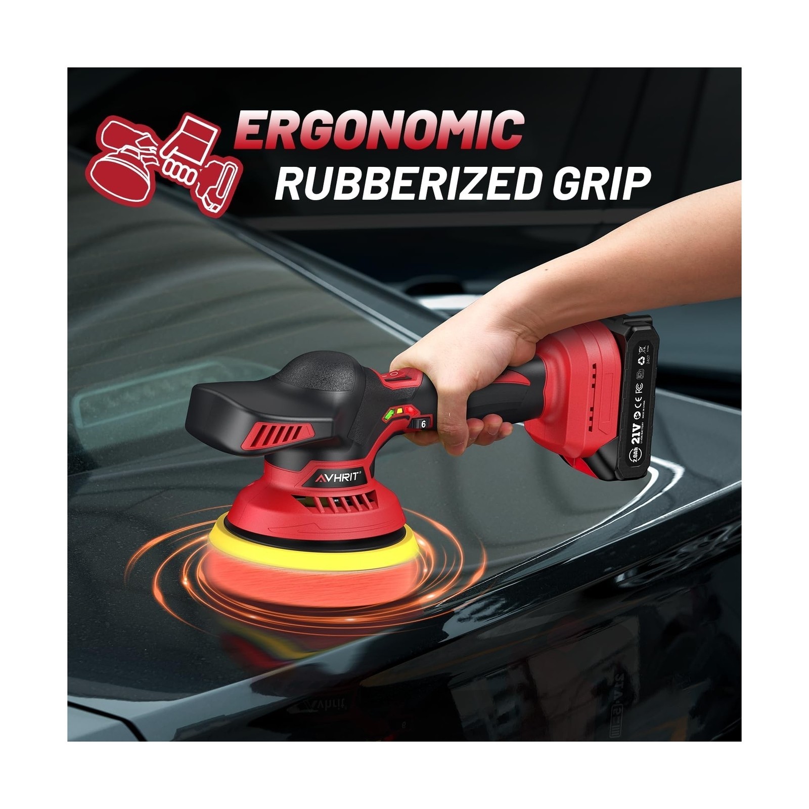 Cordless Car Buffer Polisher kit w/ 2x2000mAh 21V Batteries, 6 Inch Car buffe…