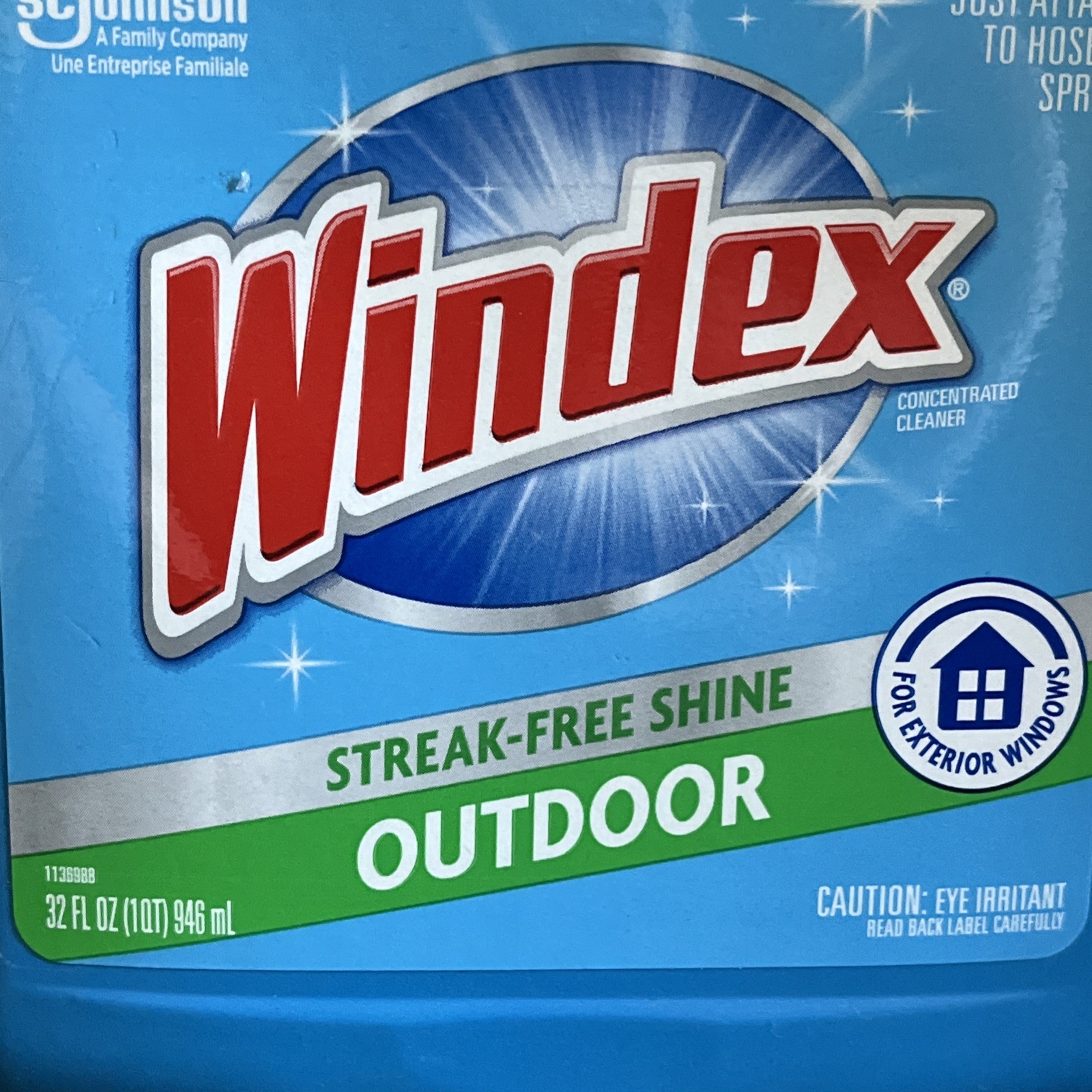 Windex 32 Oz. Exterior Window Cleaner; Attach Hose & Spray; Streak Free. New
