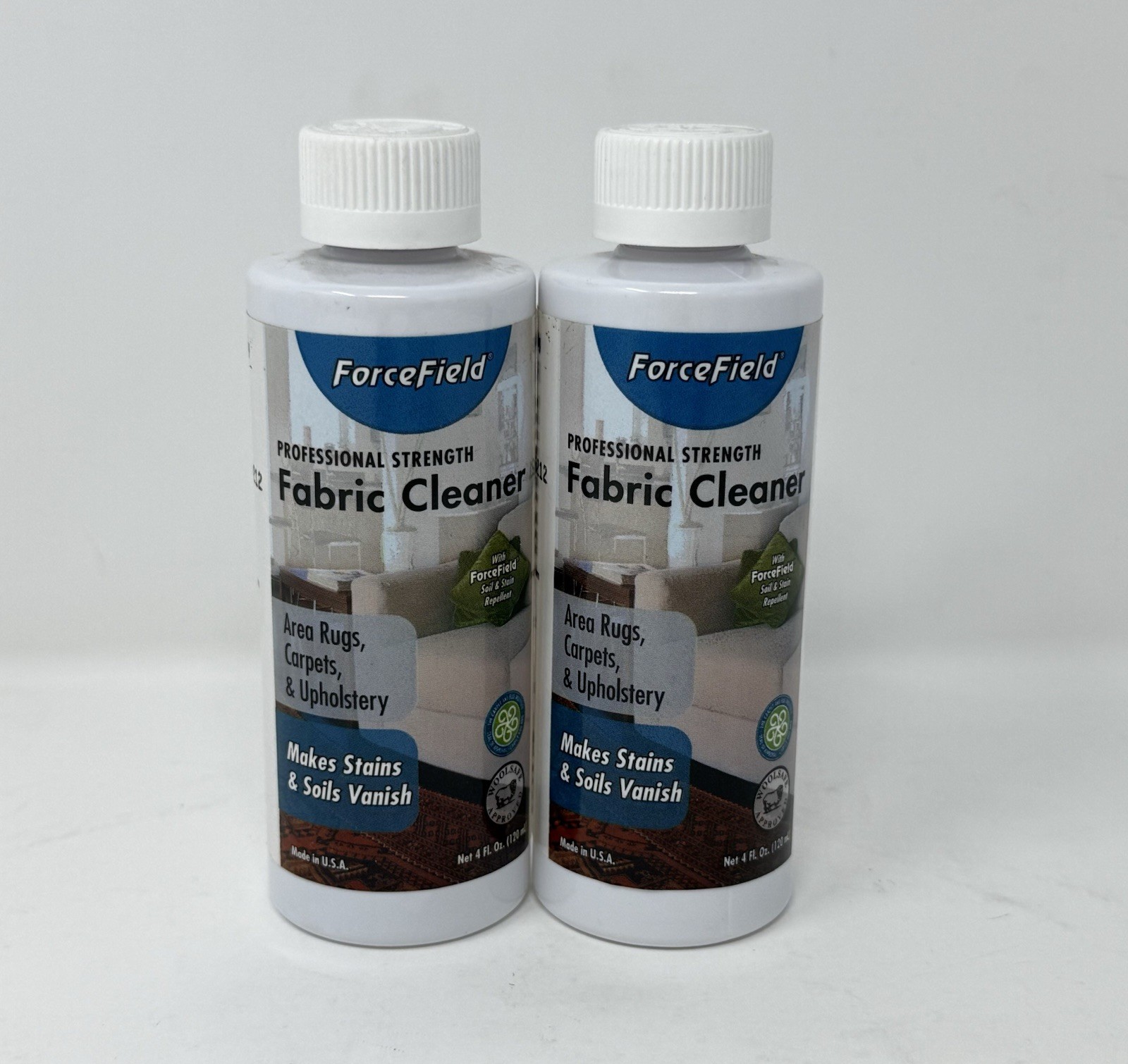 2 New ForceField Fabric Cleaner Area Rugs Carpet & Upholstery 4oz Bottles 35212