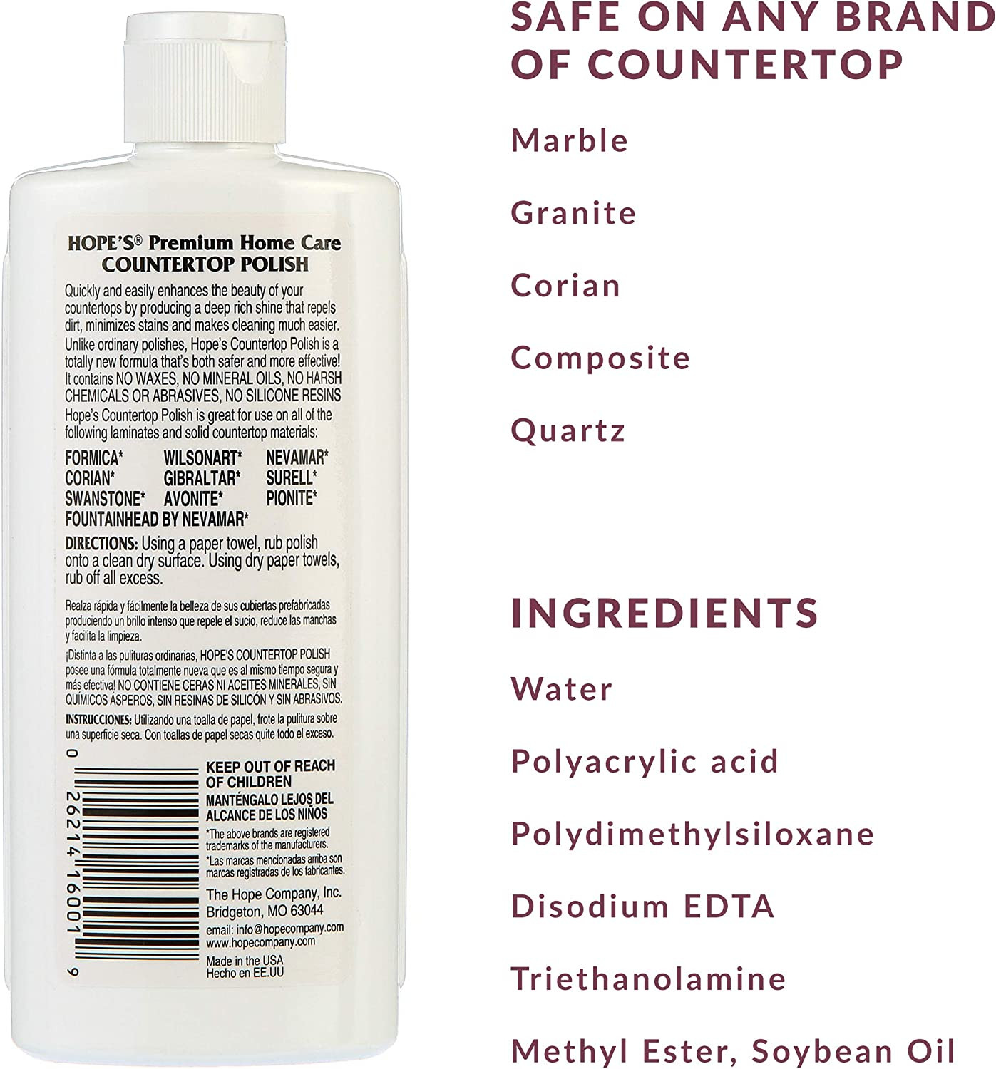 HOPE’S Countertop Restoration Polish – Shines and Protects with No Build-Up – St