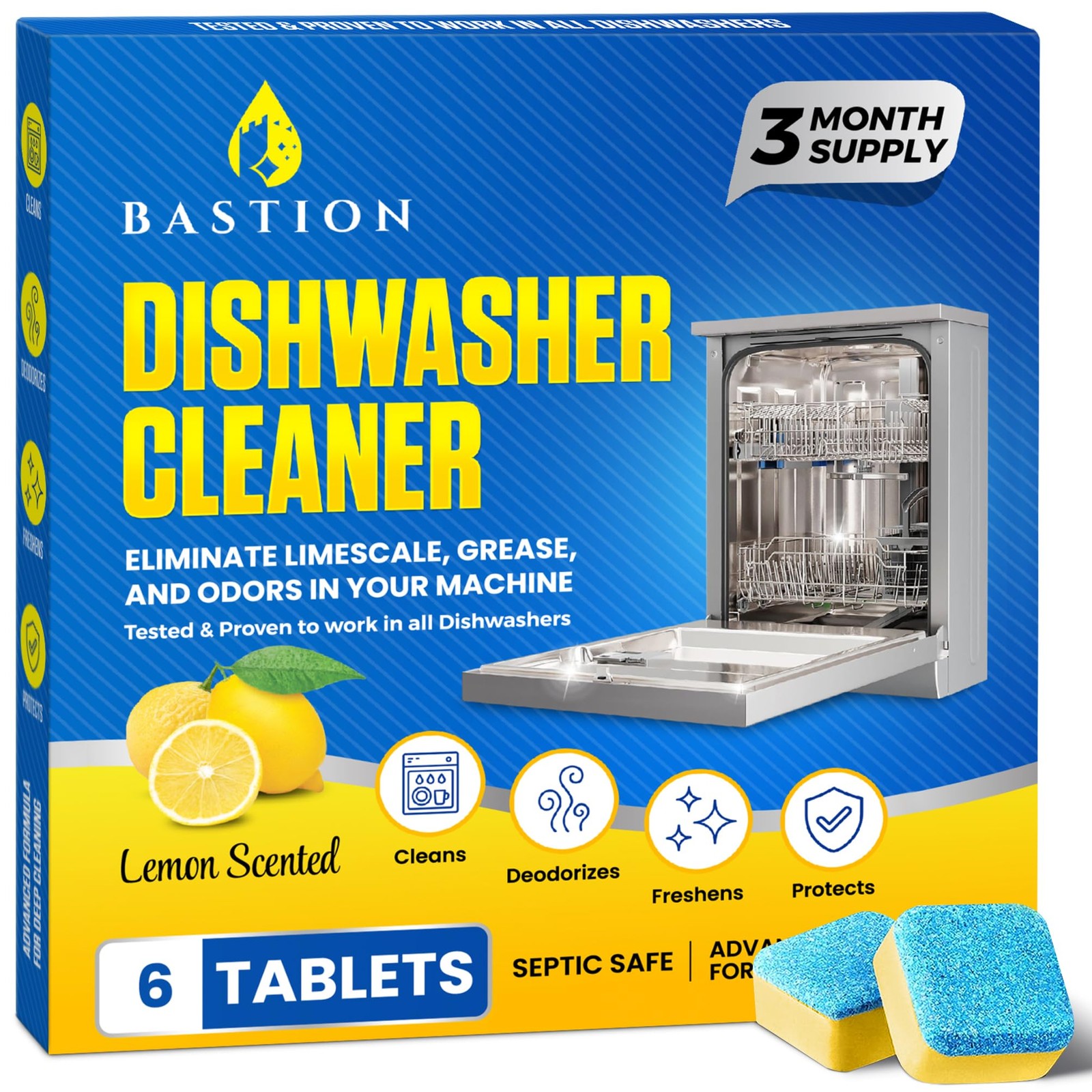 Dishwasher Cleaner Tablets, Lemon Scent, 3-Month Supply (6 Pods), Powerful Cl…