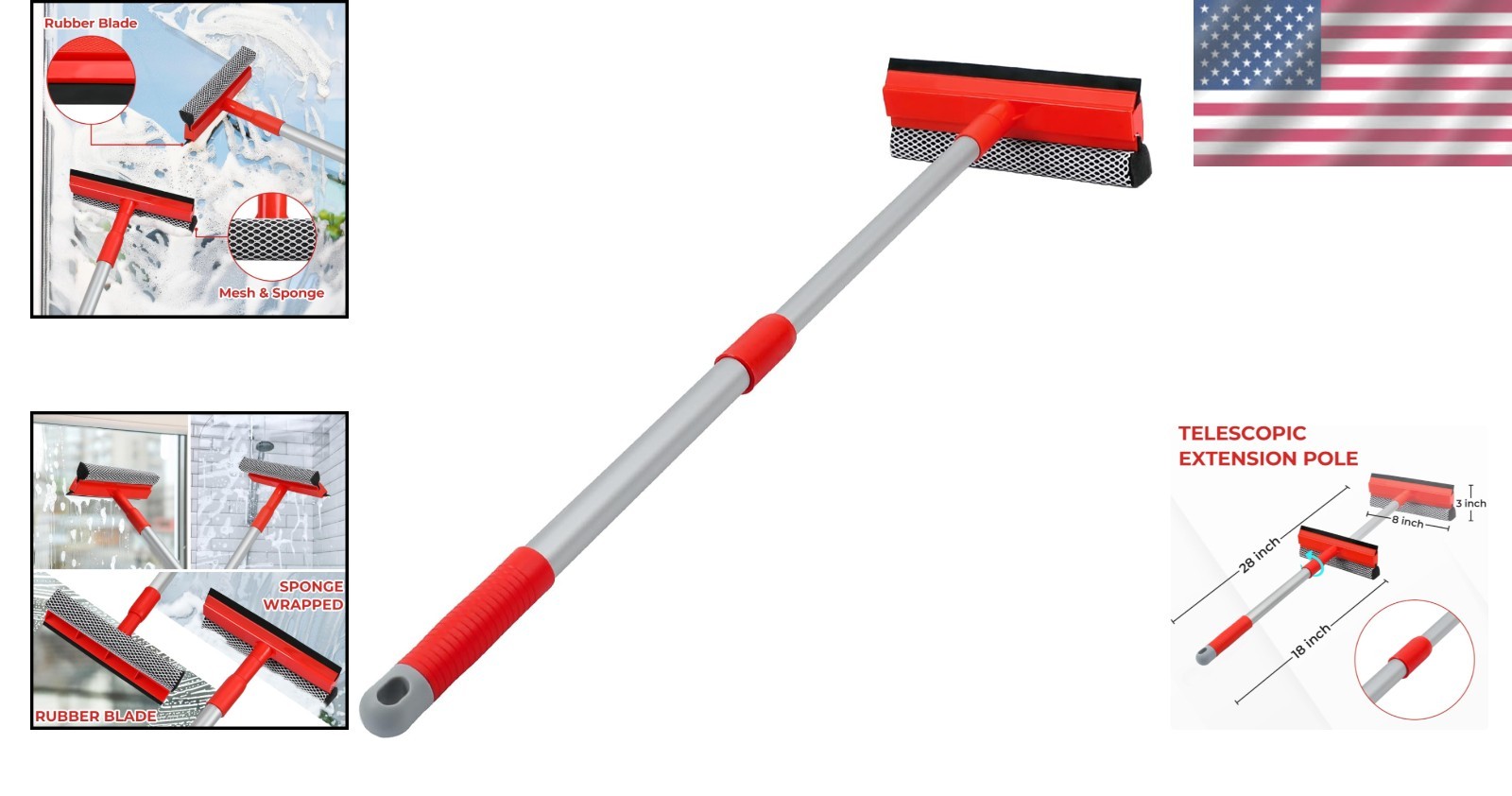 Windshield Cleaner Tool 2 in 1 Car Window Squeegee with Extendable Handle