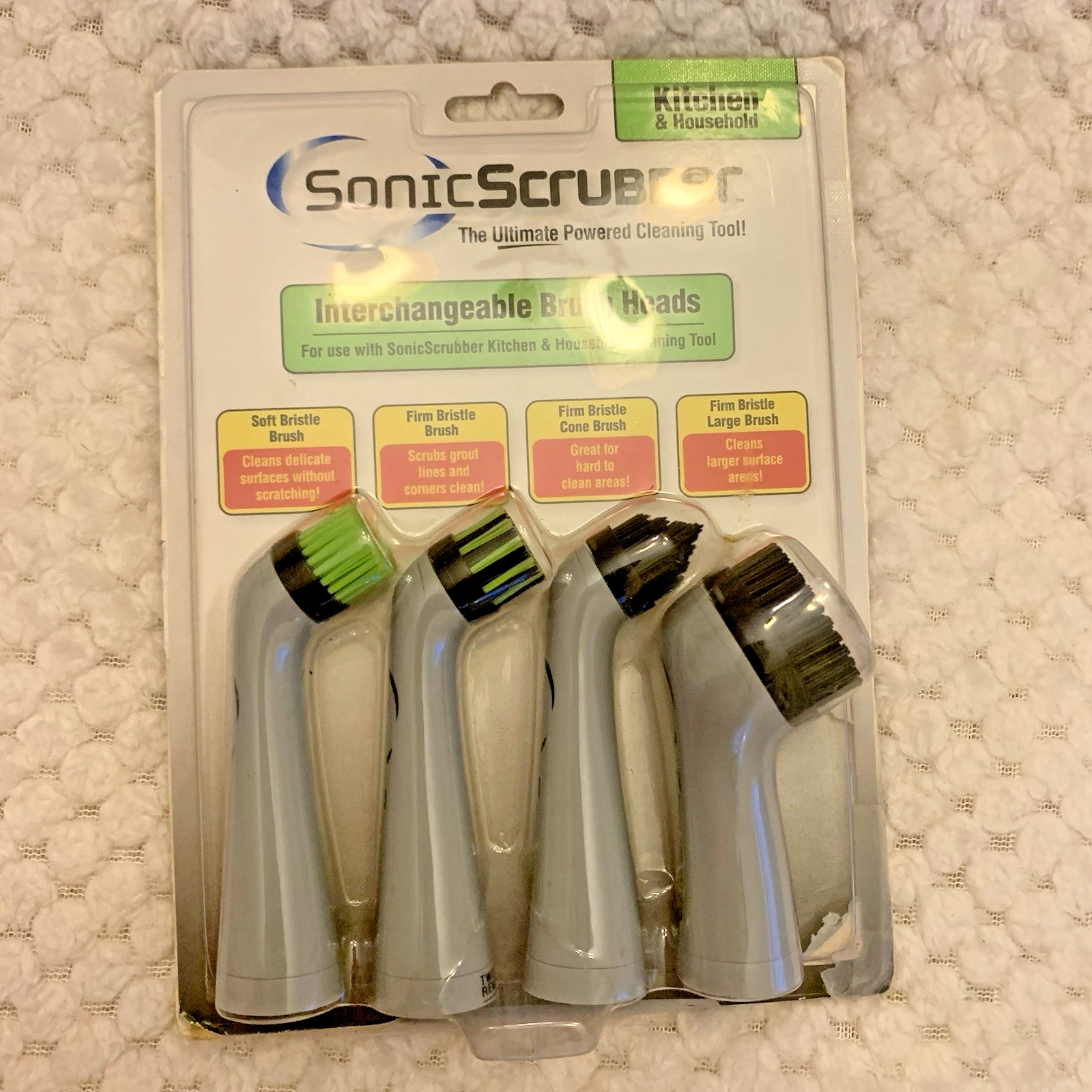 SONIC SCRUBBER 4 Pk Interchangeable Brush Heads Adaptive Power Cleaning Wash