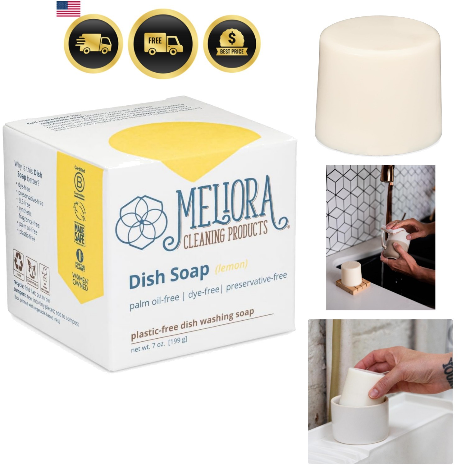 Cleaning Products Dish Soap Bar, Lemon | Concentrated soap, plastic-free