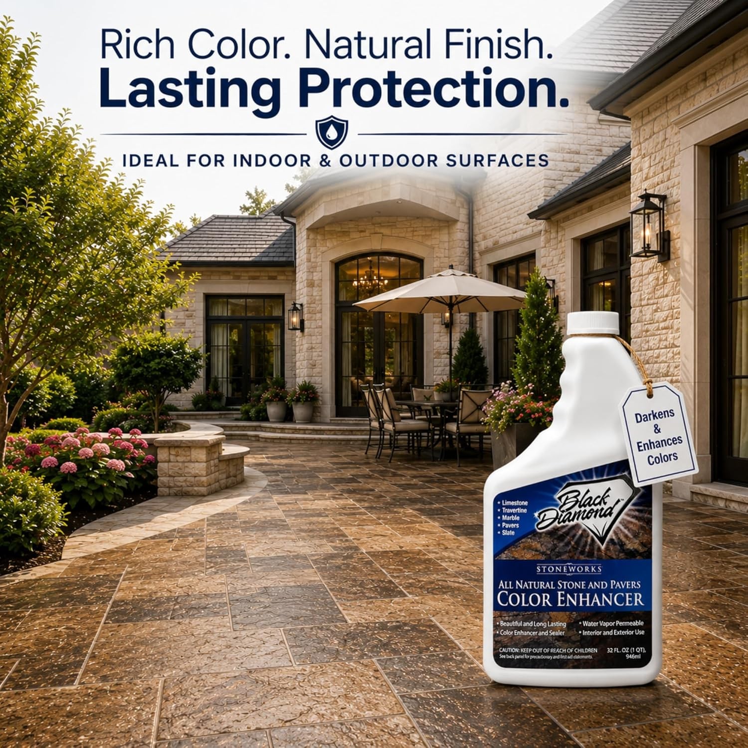 Color Enhancer Sealer for All-Natural Stone and Pavers. Marble, Travertine, Lime