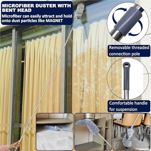 20 Ft+ High Reach Cobweb Dusting Kit with 3-14 Ft Extension Pole/Spider Web Brus