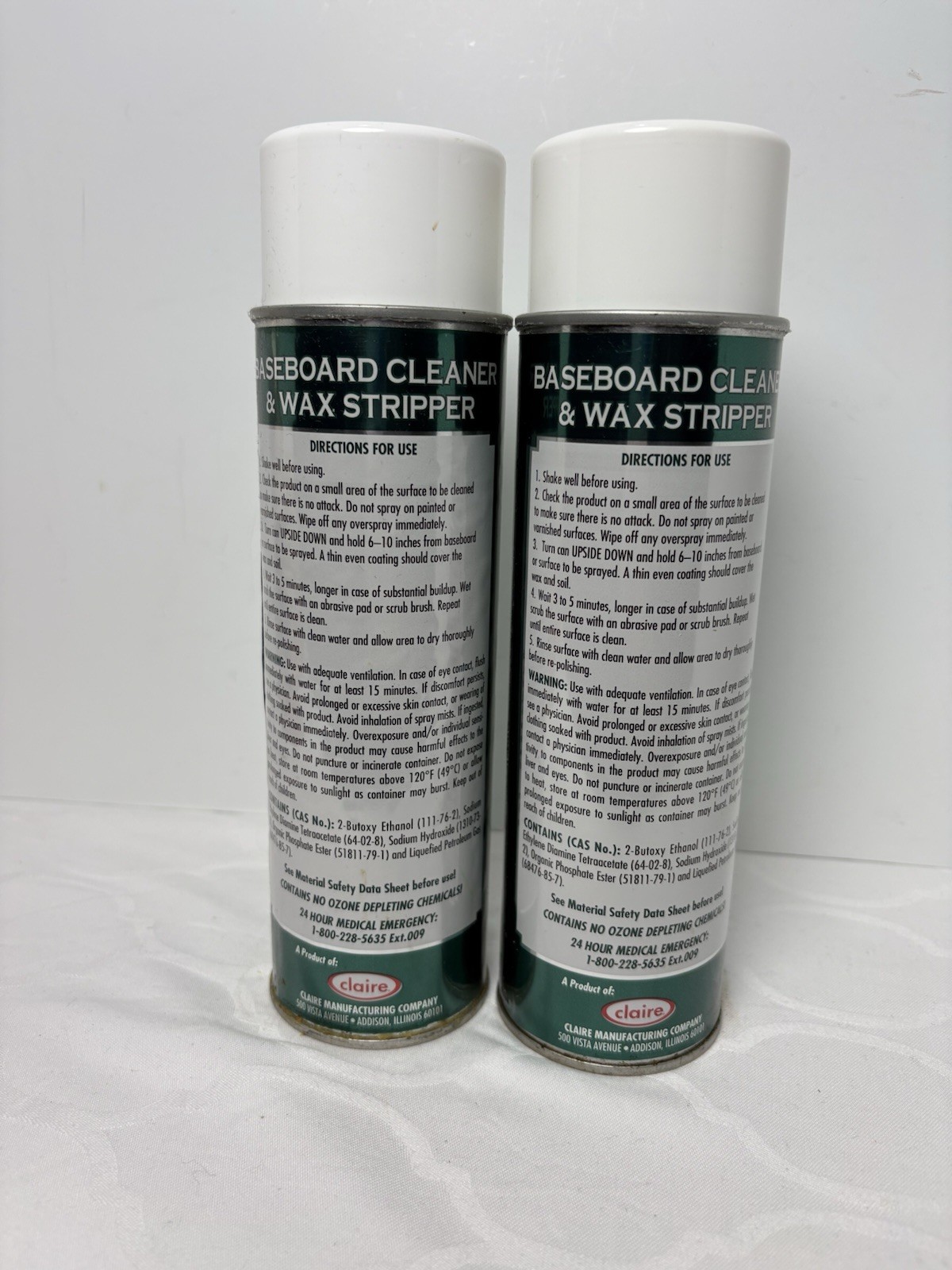 2 Lot Claire Baseboard Cleaner And Wax Stripper 19 oz Cans HTF New