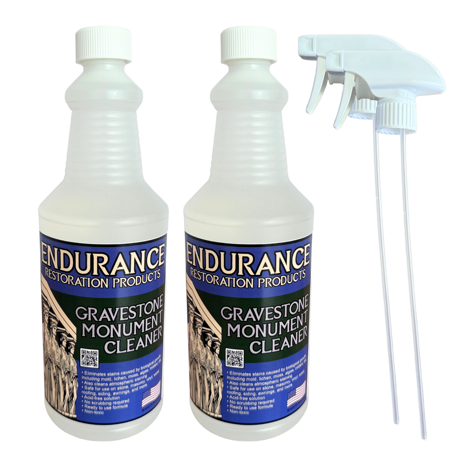 Endurance Gravestone & Monument Cleaner – 2 Quarts (Spray Bottles)