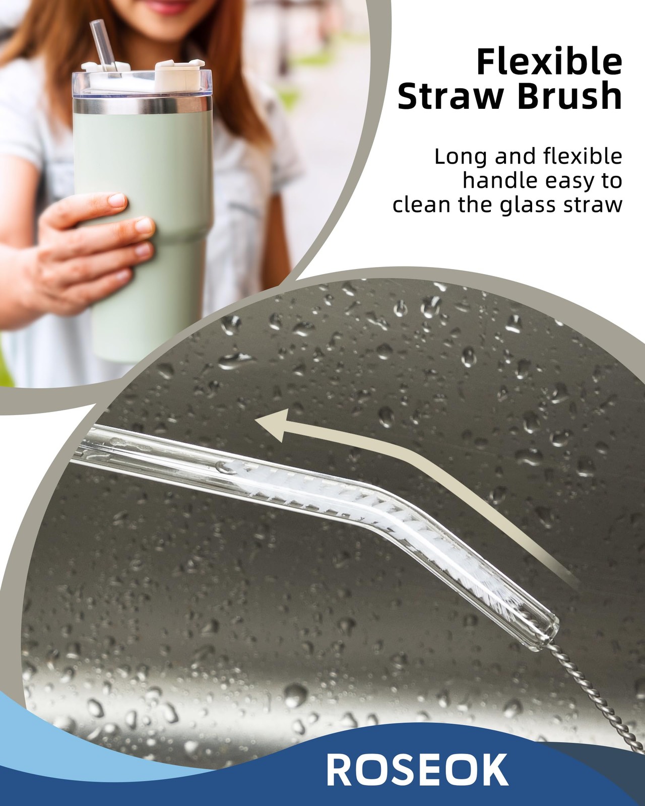 2 in 1 Long Handle Bottle Brush with Straw Brush for Cleaning Glass, Sports B…