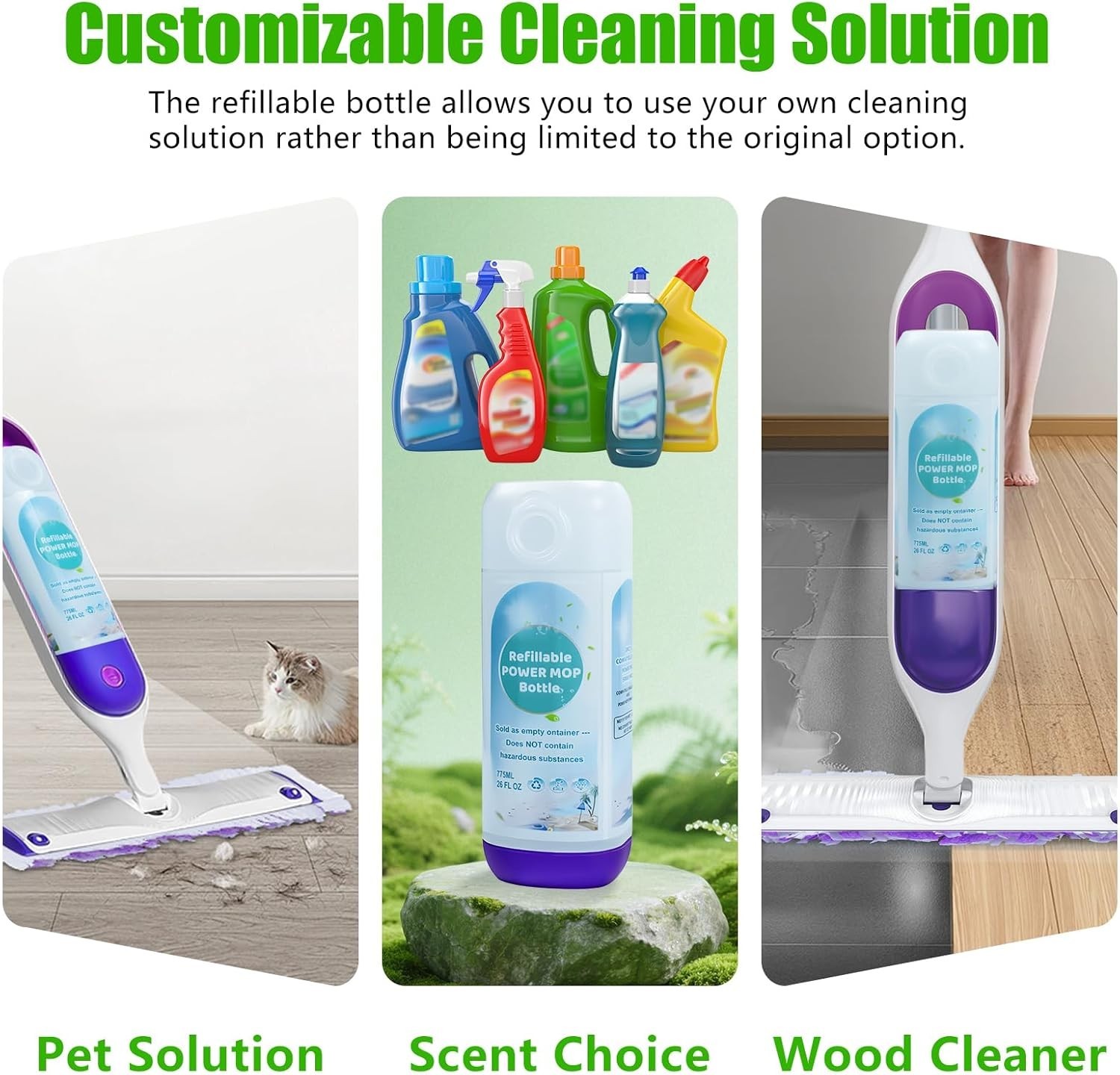 PowerMop Refillable Bottle for Swiffer PowerMop Mop,24 FL.OZ Leak-Proof Reusable