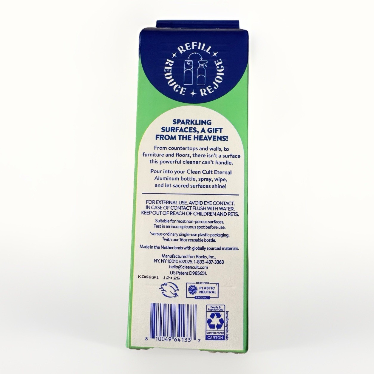 Clean Cult All Purpose Cleaner Refill, Muti-Surface, Fresh Basil, 32oz, 4 Pack