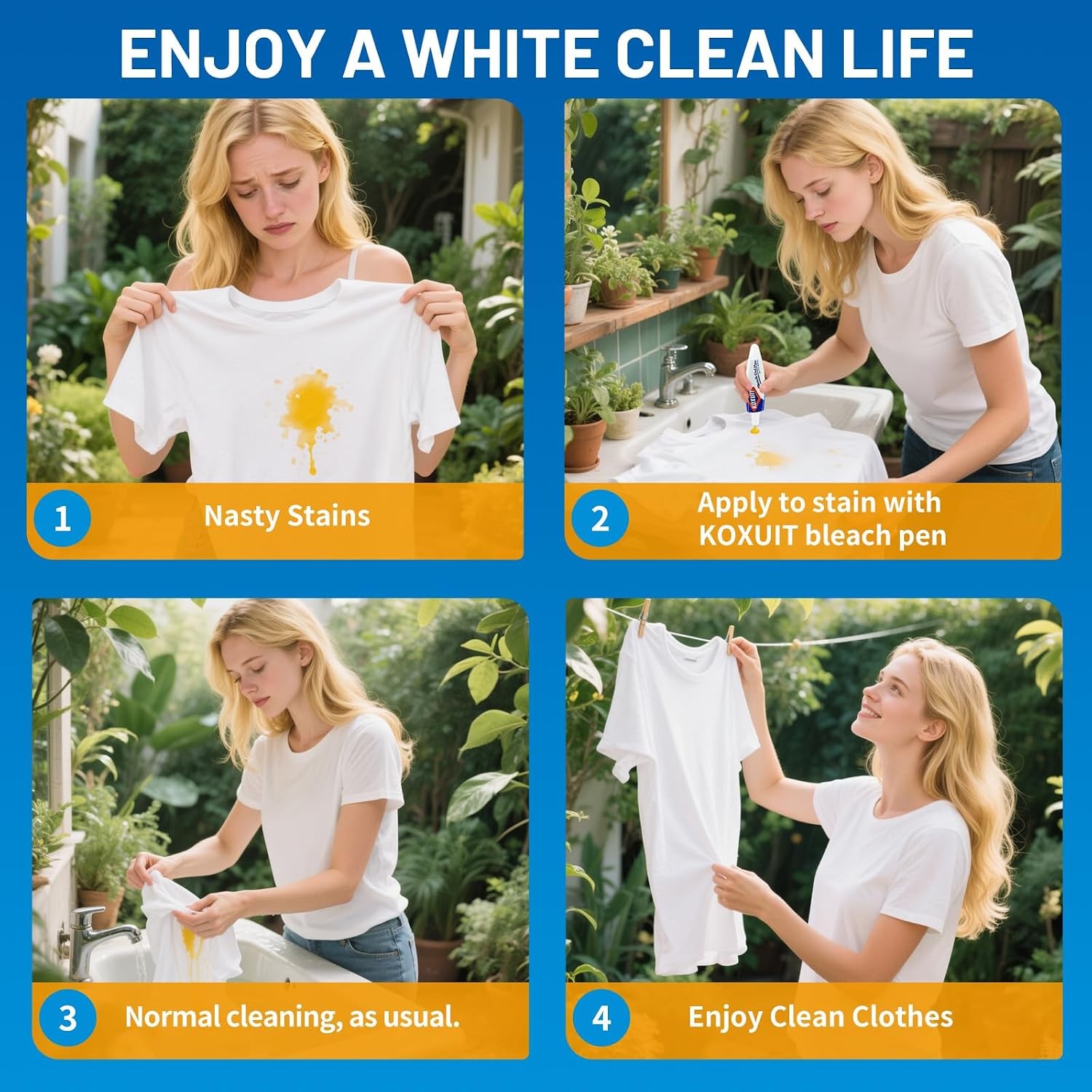 Portable Dual-Tip Bleach Pen White Clothes & Grout Travel-Ready 2-in-1 Gel